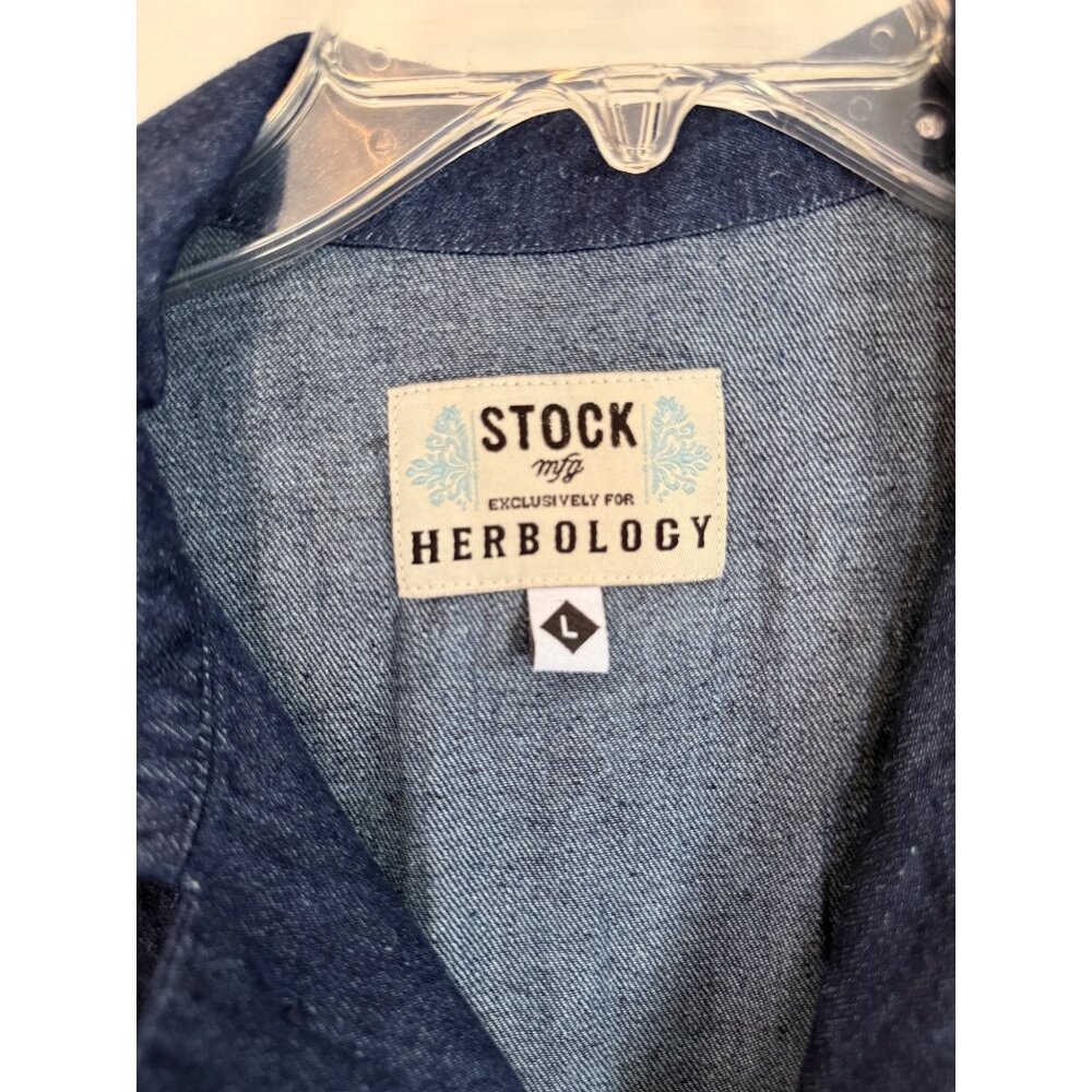 Stock MFG Herbology Denim Long Sleeve Wide Leg Jumpsuit Women's Large - Picture 5 of 6
